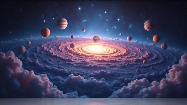 Décoration cosmique : planètes et galaxies au mur